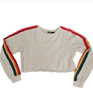 Retro Athleisure White Crop Sweatshirt Rainbow Long Sleeve Medium Vintage Sporty